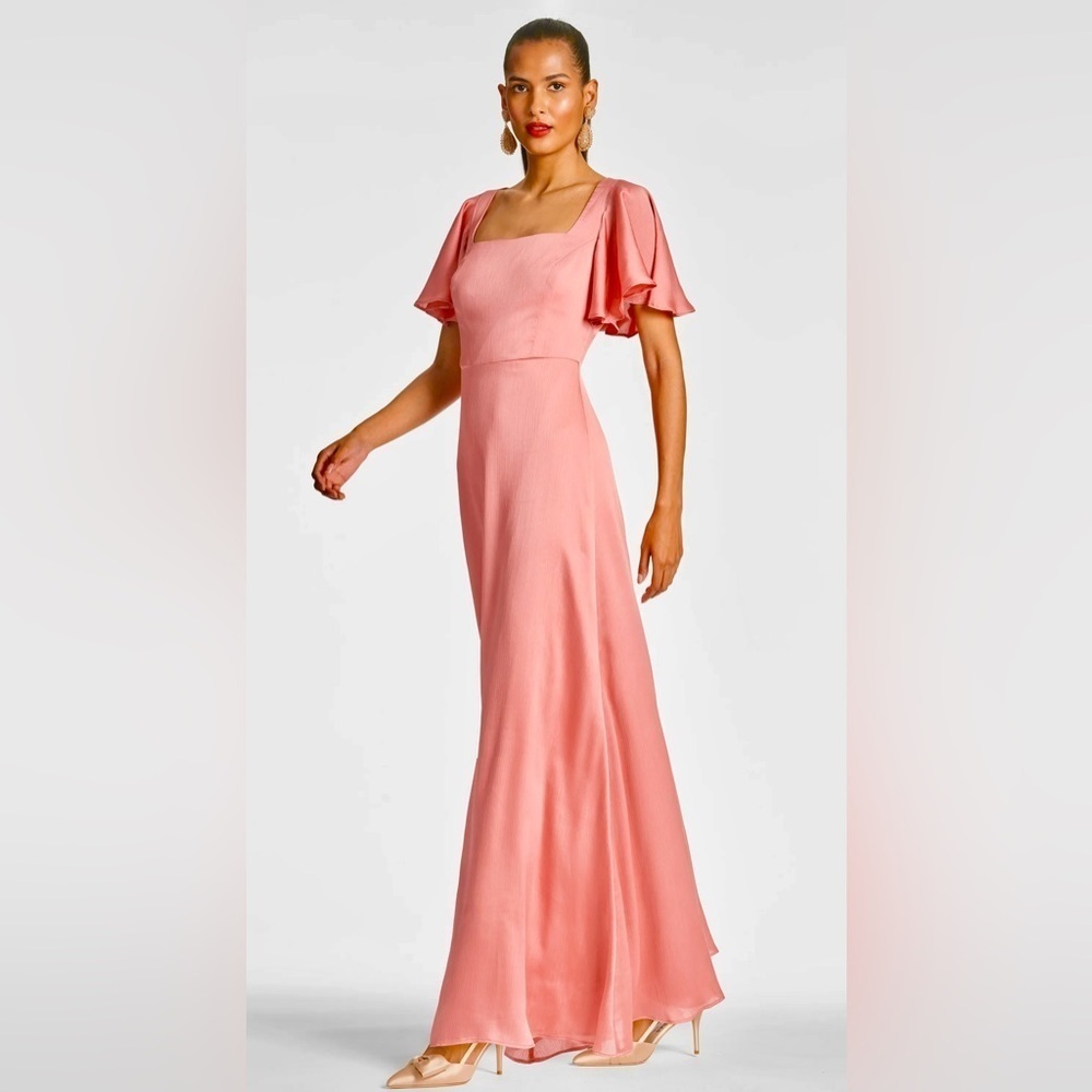 SACHI & BABI AURORA FLUTTER SLEEVE GOWN NWT IN ROUGE